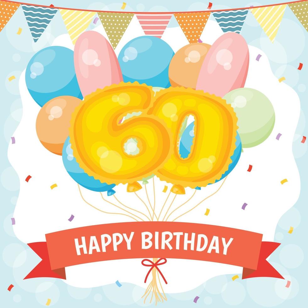 Happy birthday celebration card with number 60 balloons vector