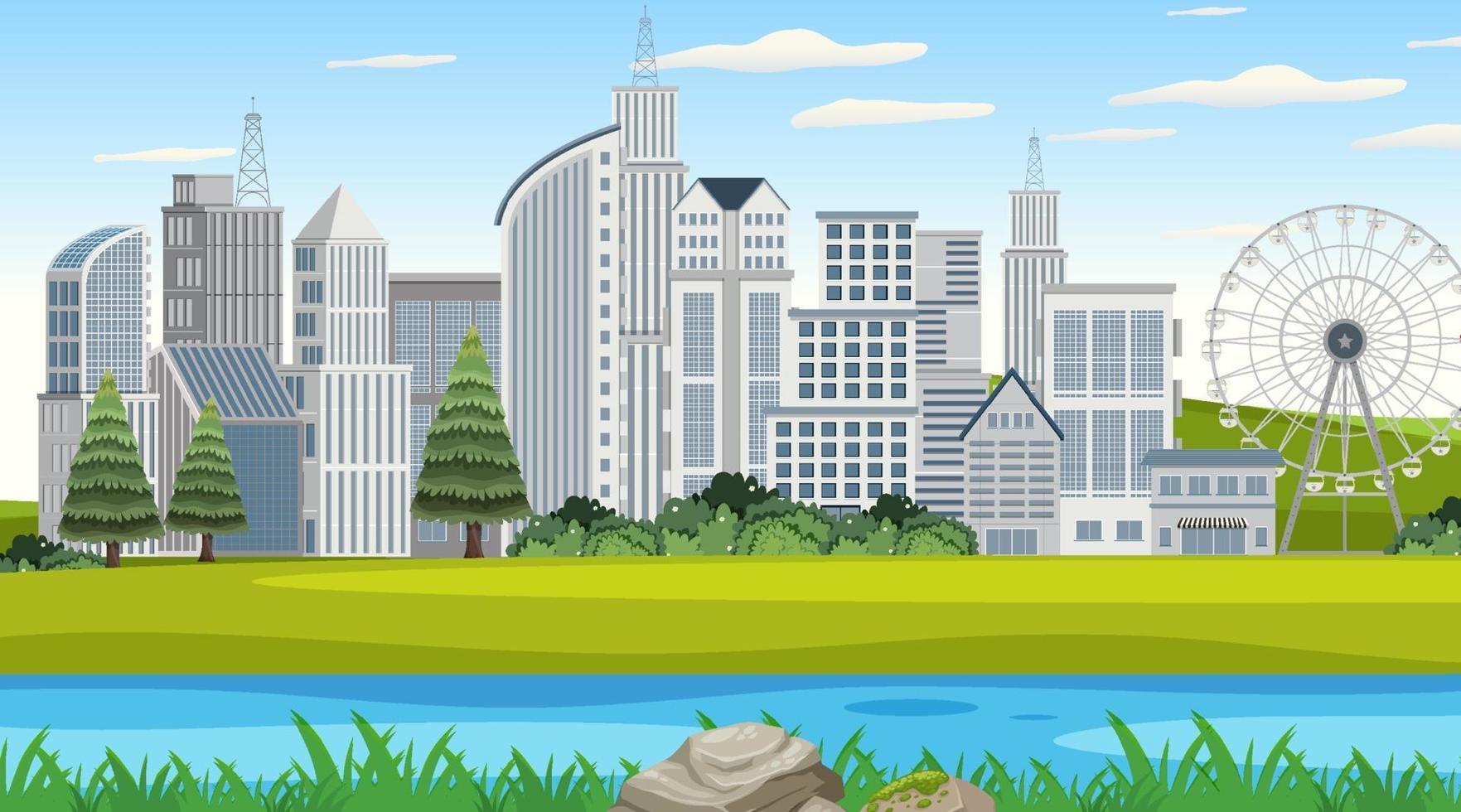 Empty nature park landscape scene with cityscape background vector