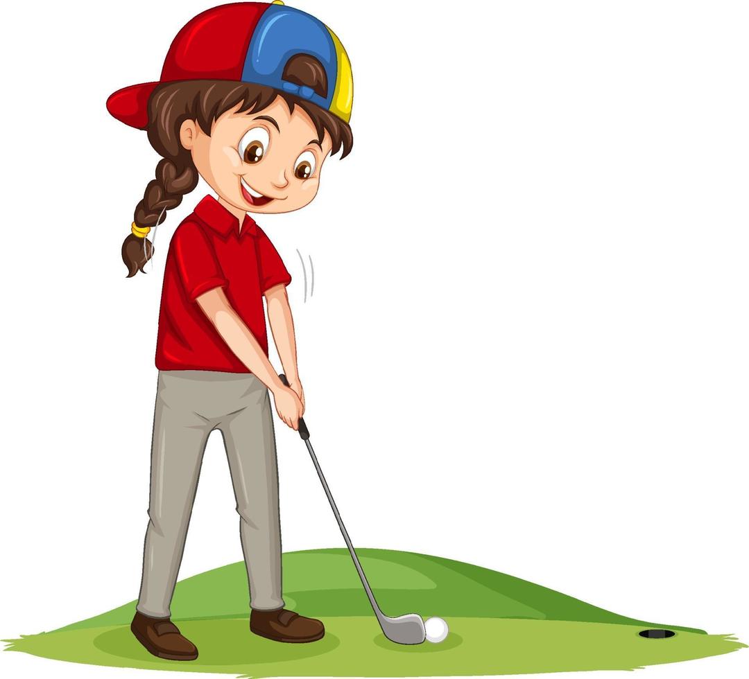 Young golf player cartoon character playing golf vector