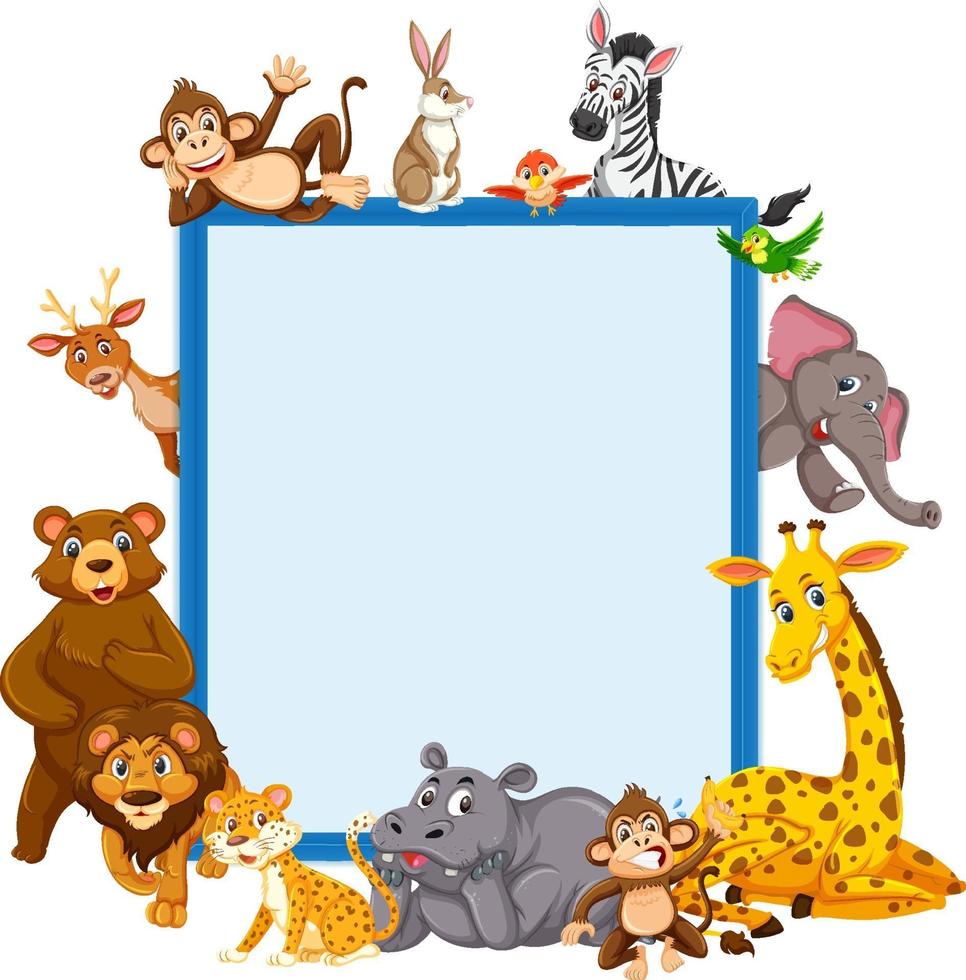 Empty banner with many different wild animals vector