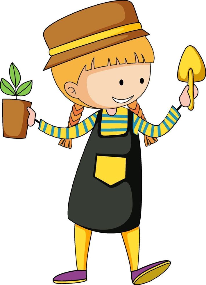 Little gardener doodle cartoon character vector