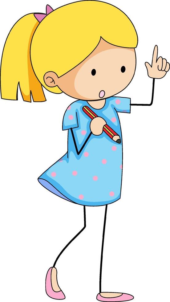 Cute girl cartoon character in hand drawn doodle style isolated vector