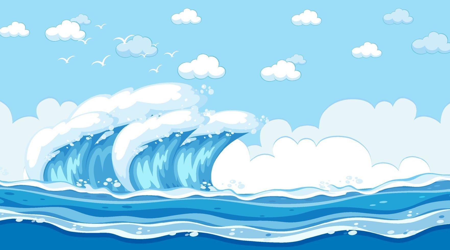 paisaje de playa en la escena diurna con olas oceánicas vector