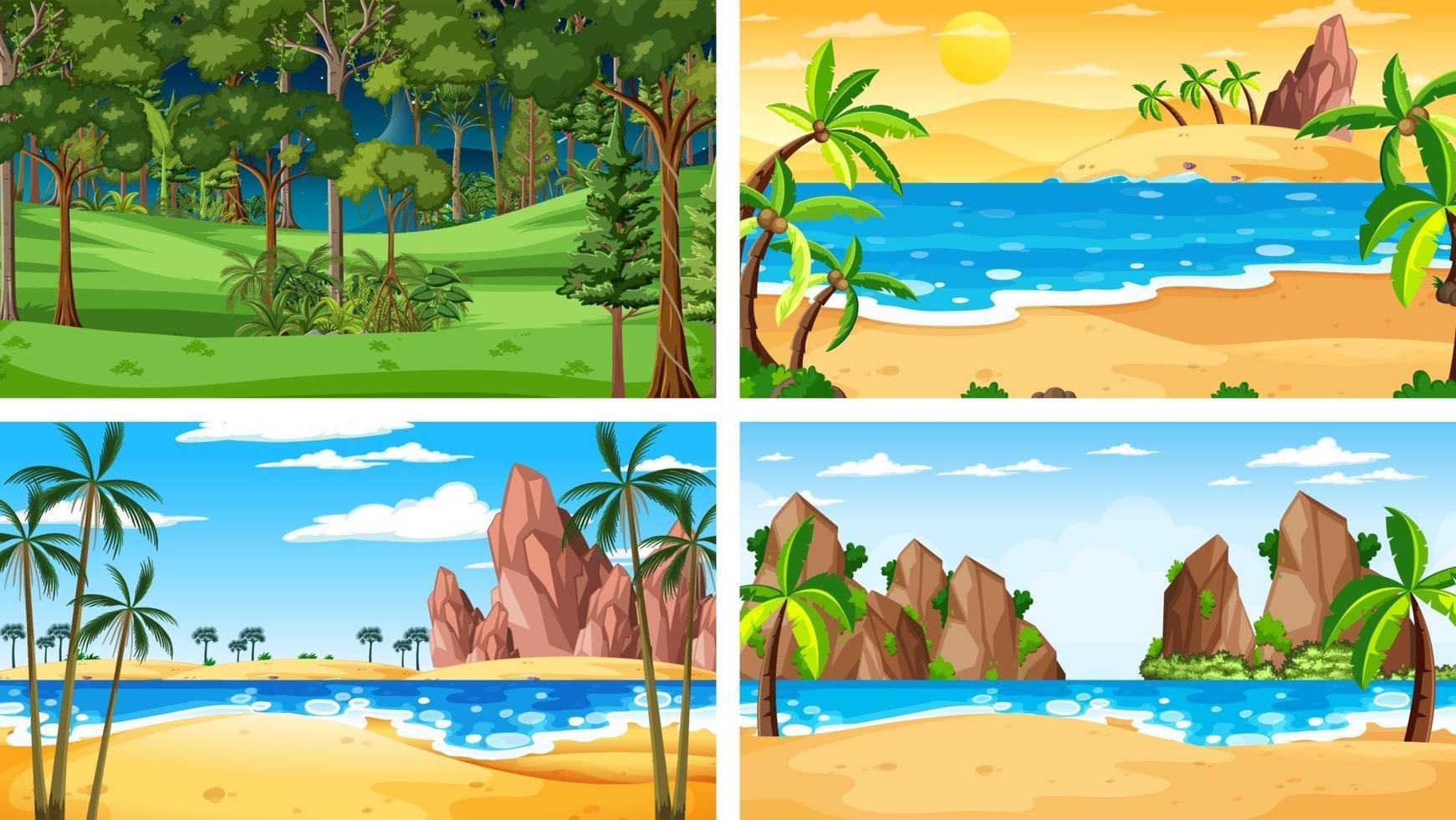 cuatro escenas horizontales de naturaleza diferente. vector