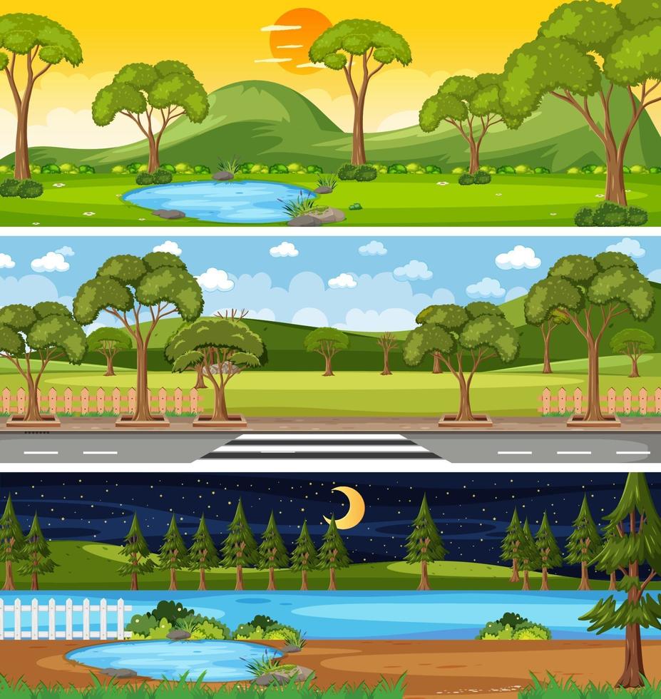 Conjunto de escenas horizontales de diferente naturaleza. vector