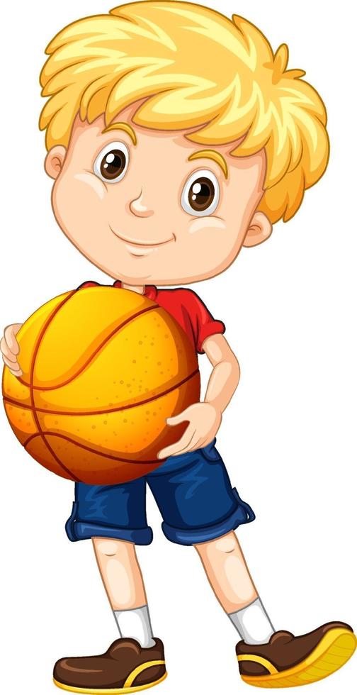 Cute youngboy cartoon character holding basketball vector