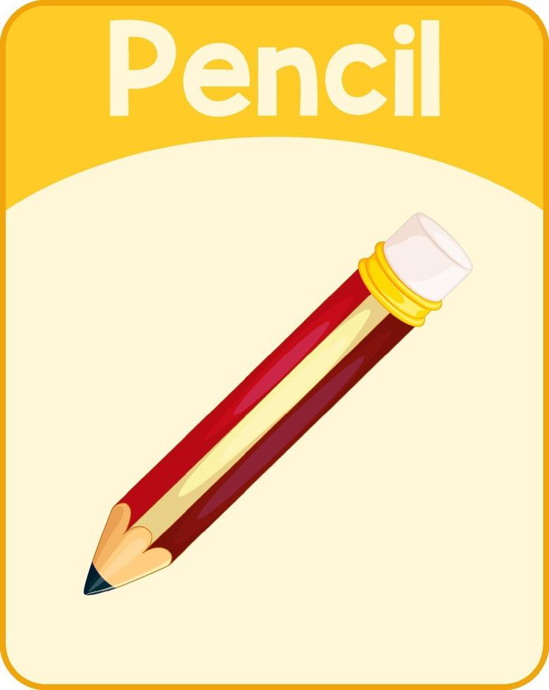 Educational English word card of pencil vector