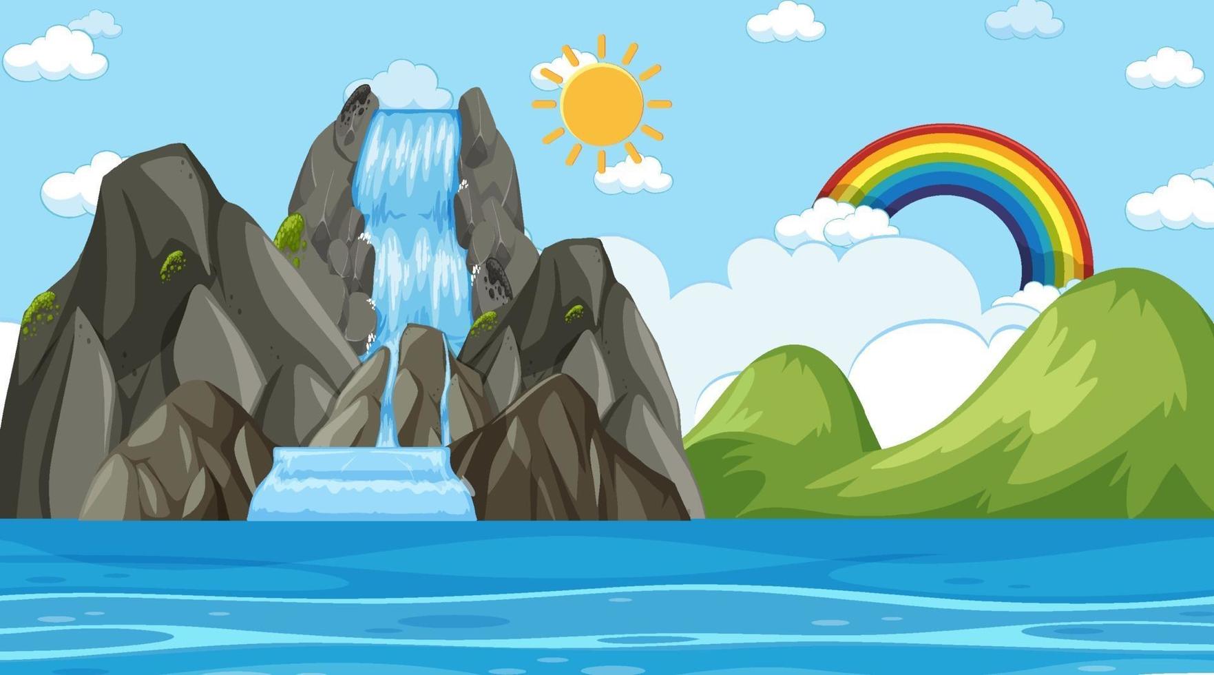 paisaje de playa en escena diurna con cascada vector