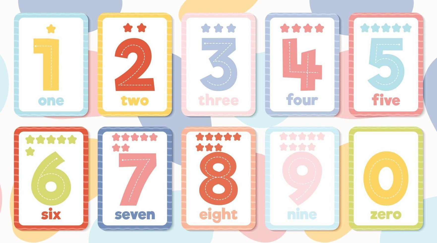 Printable colourful educational number flashcard set vector