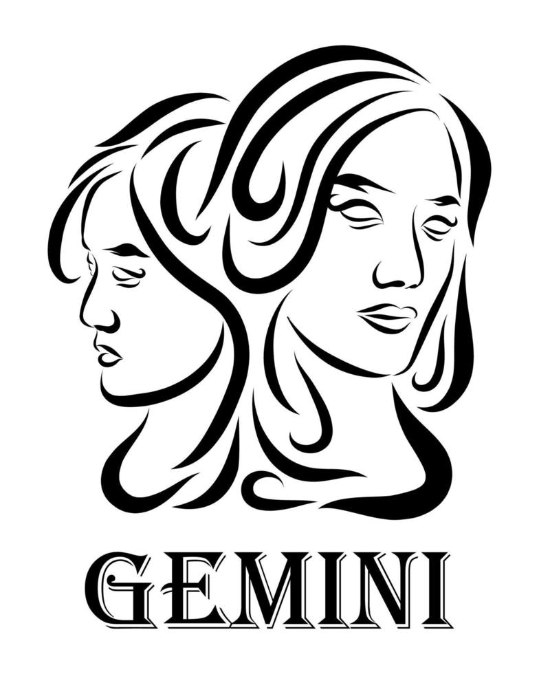 Géminis, zodíaco, arte lineal, vector, eps, 10 vector