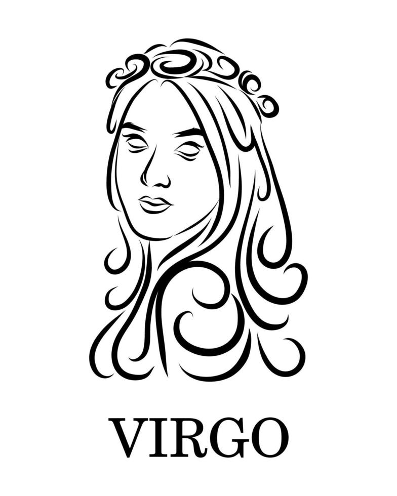 virgo, zodíaco, arte lineal, vector, eps, 10 vector