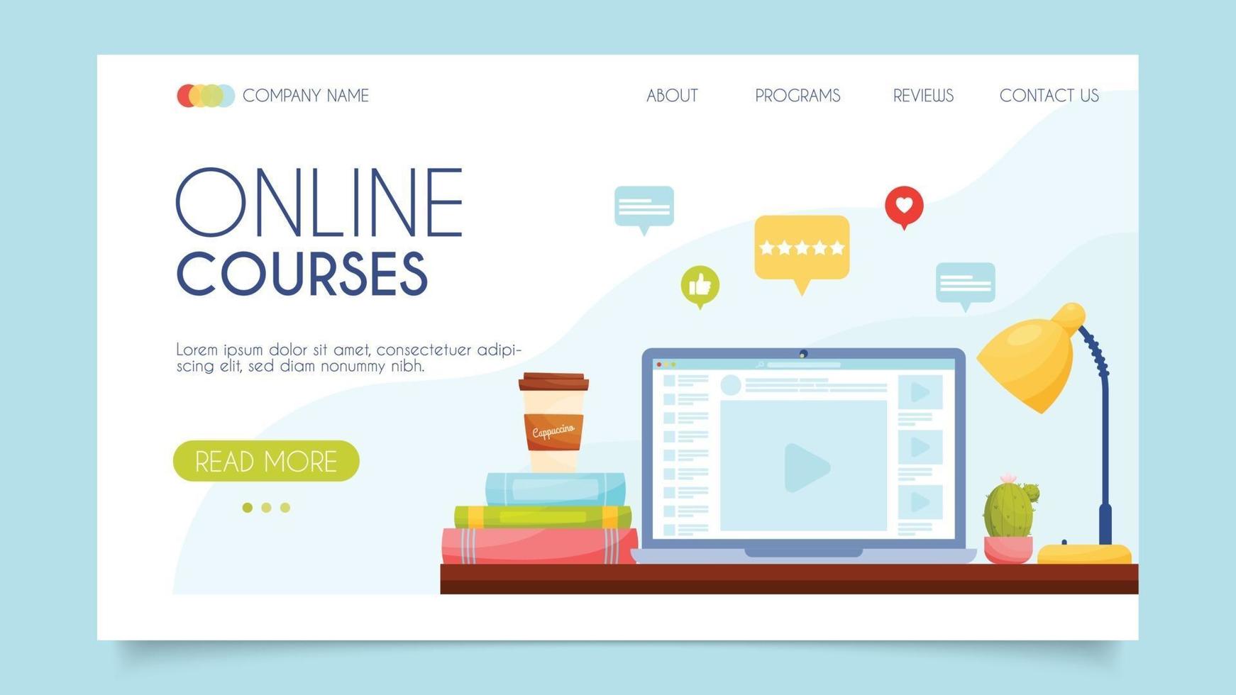 Online courses. Landing page concept. Flat design, vector illustration.