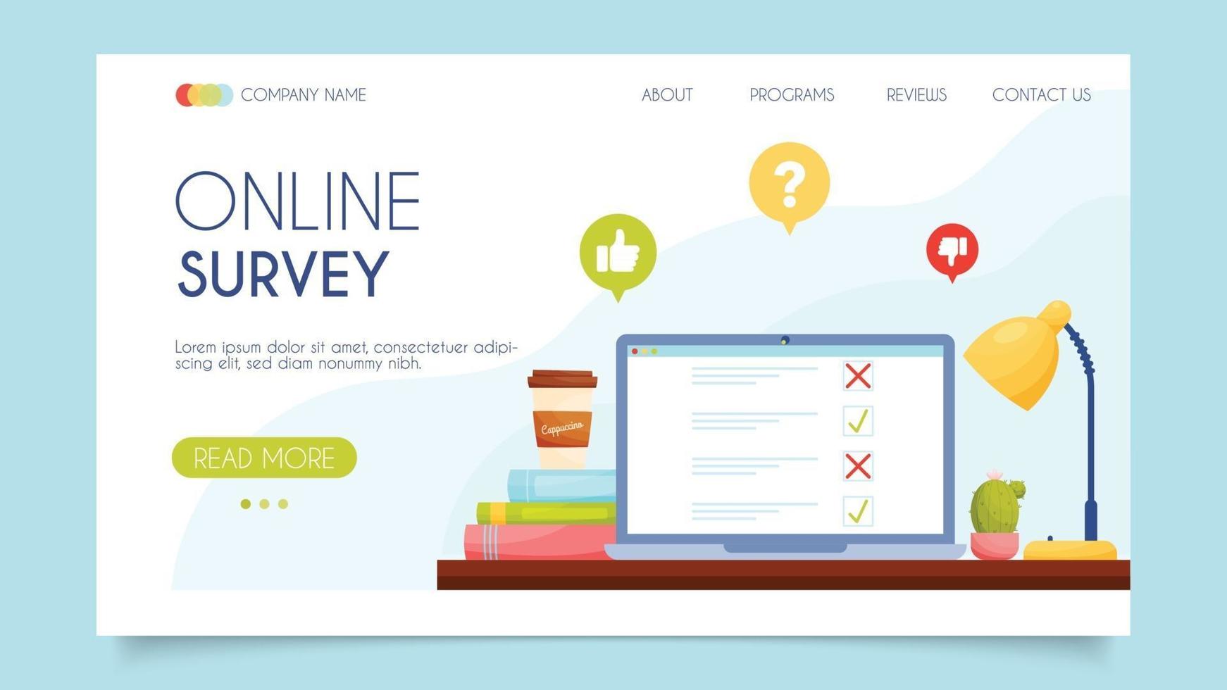 Online survey. Landing page concept. Flat design, vector illustration.