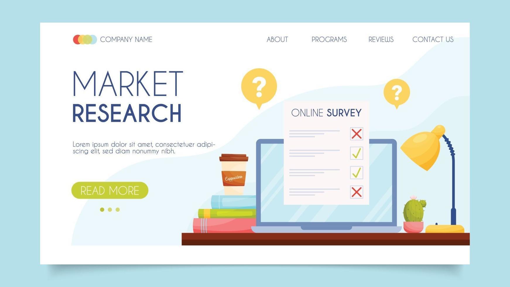 Market research. Landing page concept. Flat design, vector illustration.