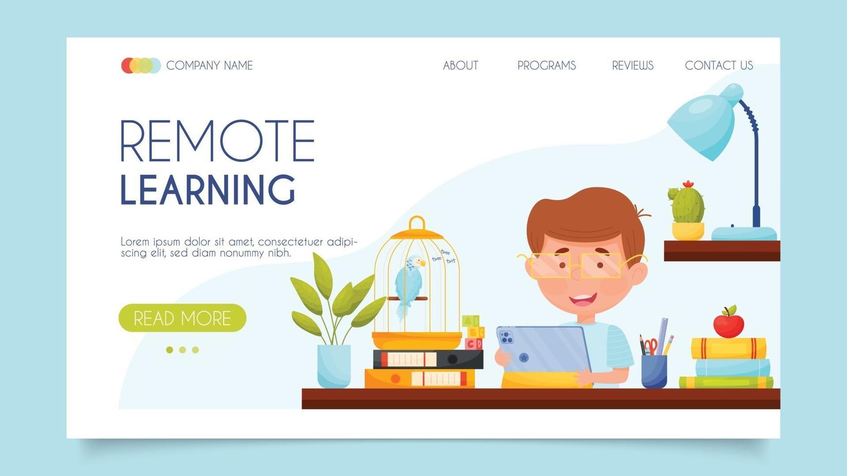 Remote learning. Landing page concept. Flat design, vector illustration.