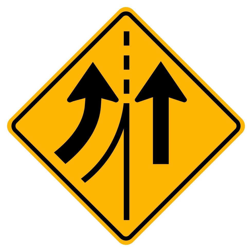 Señal de tráfico de advertencia fusionándose con el carril izquierdo vector