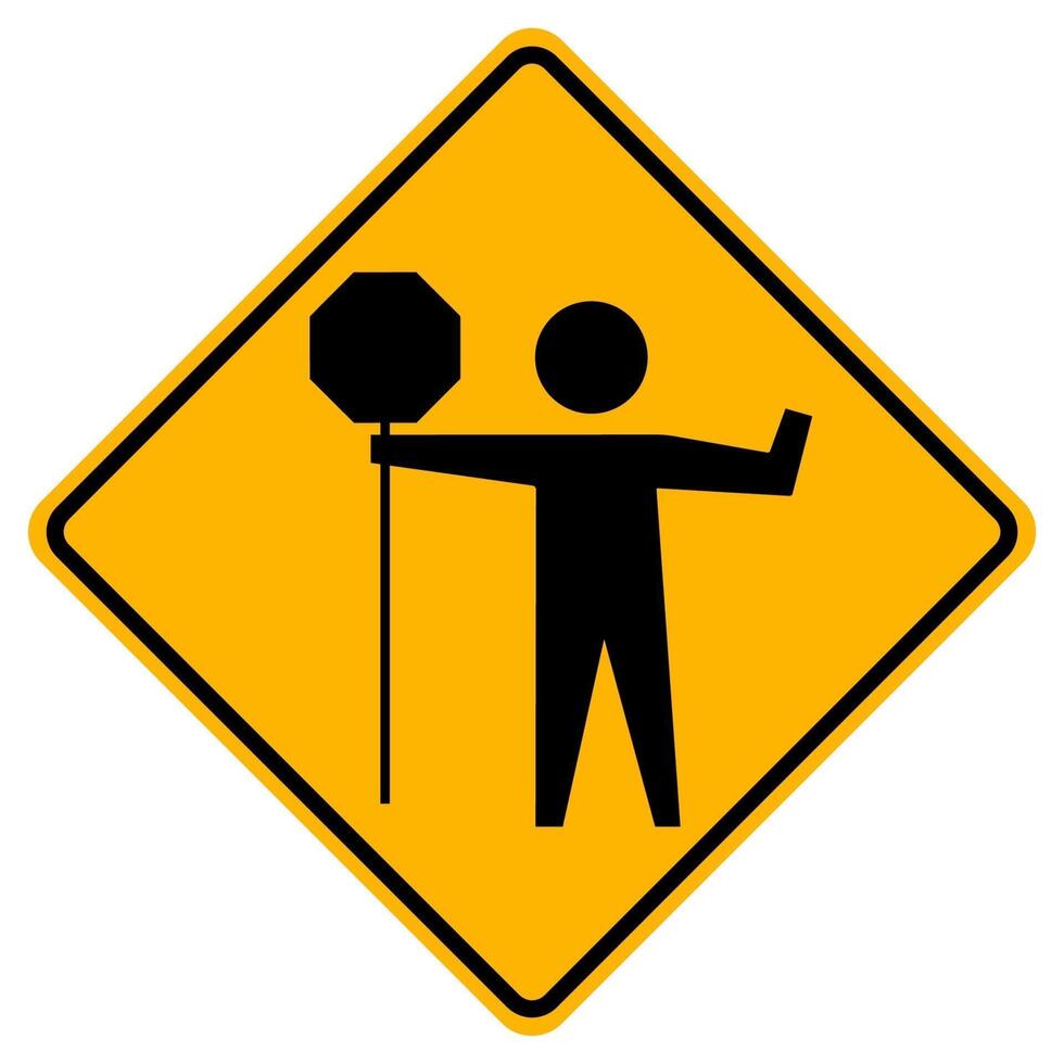 Flaggers In Road Ahead Warning Traffic Symbol Sign Isolate on White Background,Vector Illustration vector