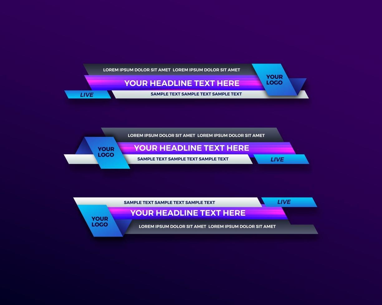 modern geometric lower third banner template design for broadcasting, live, streaming, video template. Vector Illustration
