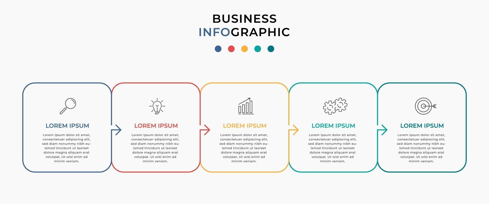 Minimal Business Infographics template. Timeline with 5 steps, options and marketing icons .Vector linear infographic with two circle conected elements. Can be use for presentation vector