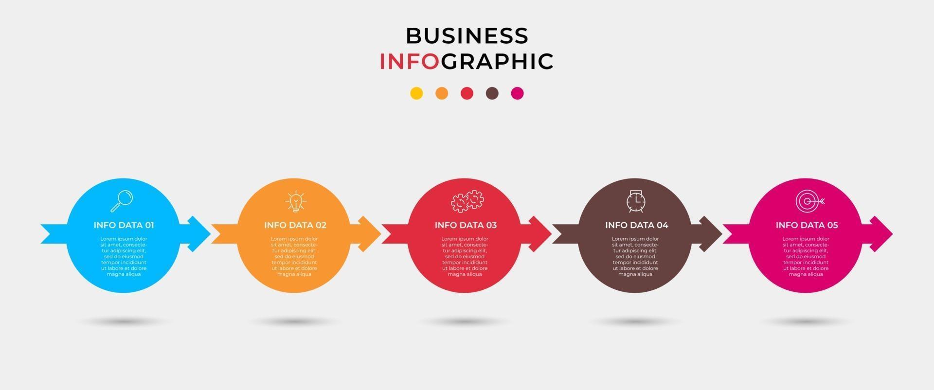 Minimal Business Infographics template. Timeline with 5 steps, options and marketing icons .Vector linear infographic with two circle conected elements. Can be use for presentation vector