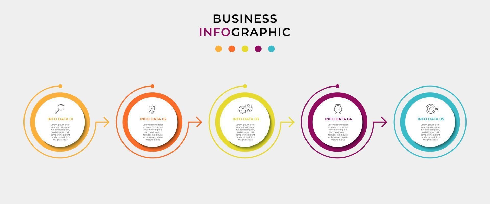 Minimal Business Infographics template. Timeline with 5 steps, options and marketing icons .Vector linear infographic with two circle conected elements. Can be use for presentation vector