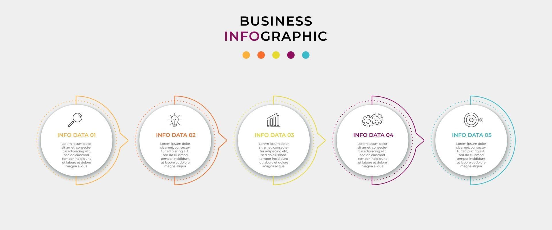 Minimal Business Infographics template. Timeline with 5 steps, options and marketing icons .Vector linear infographic with two circle conected elements. Can be use for presentation vector