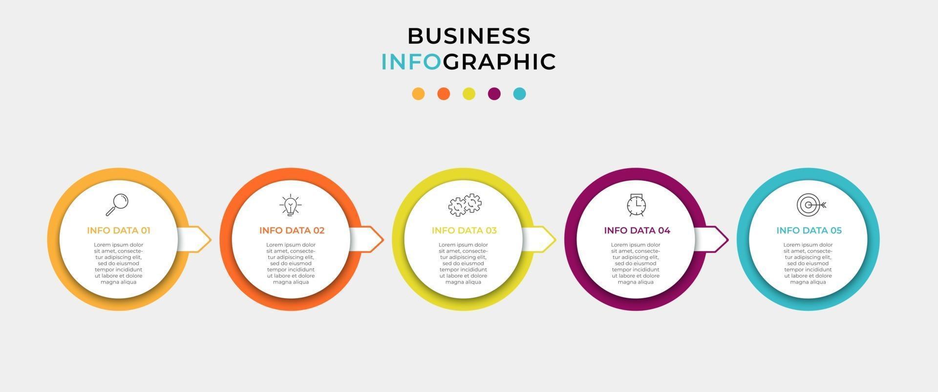 Minimal Business Infographics template. Timeline with 5 steps, options and marketing icons .Vector linear infographic with two circle conected elements. Can be use for presentation vector