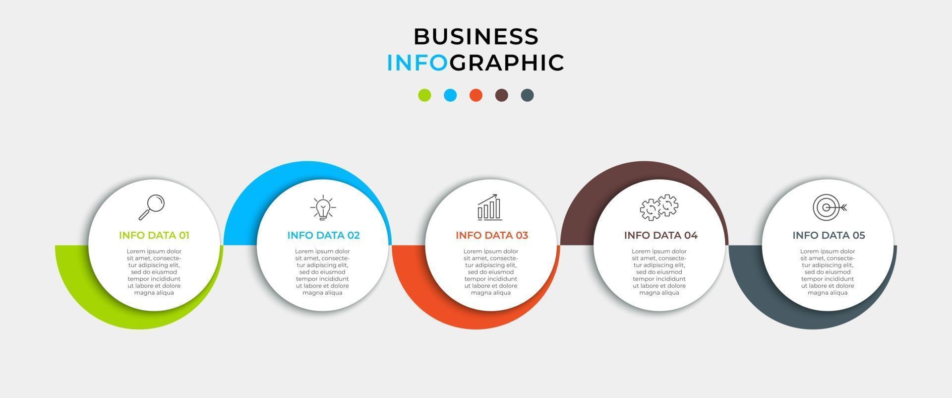 Minimal Business Infographics template. Timeline with 5 steps, options and marketing icons .Vector linear infographic with two circle conected elements. Can be use for presentation vector