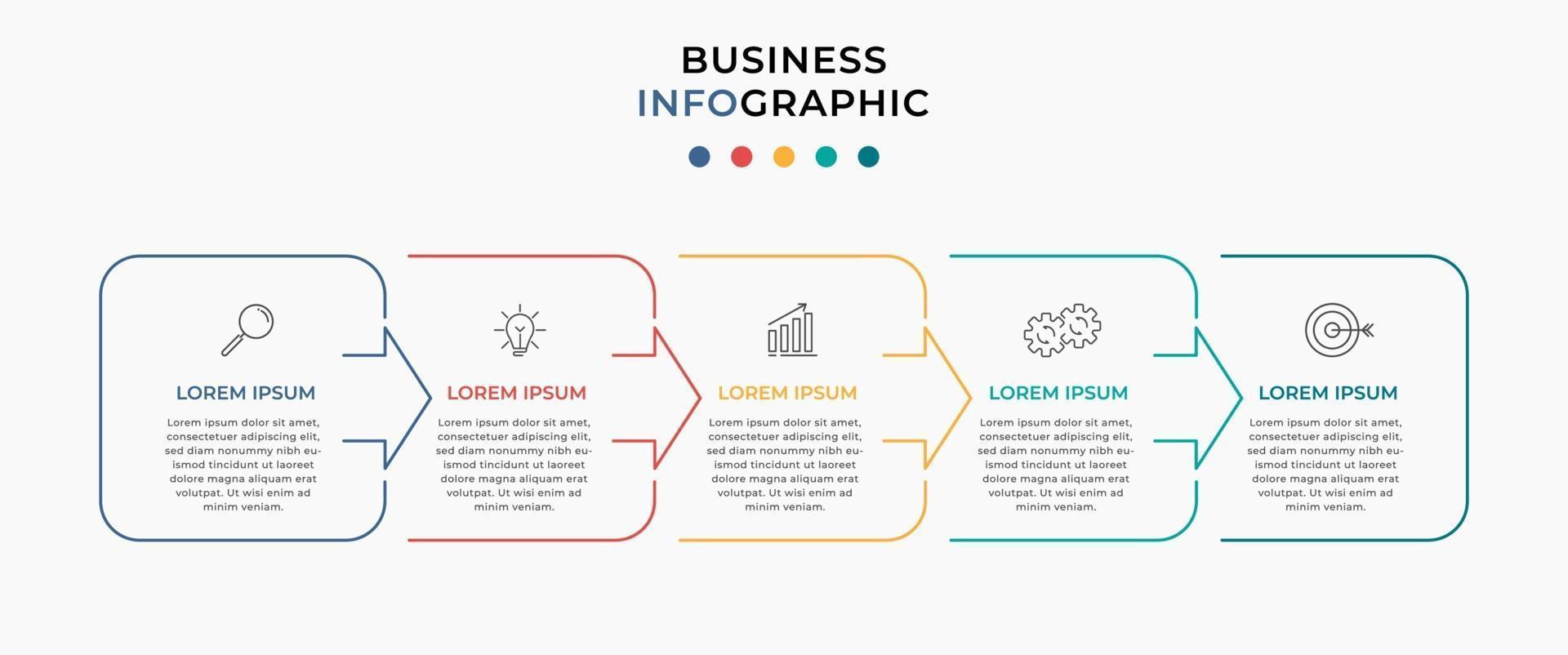 Minimal Business Infographics template. Timeline with 5 steps, options and marketing icons .Vector linear infographic with two circle conected elements. Can be use for presentation vector