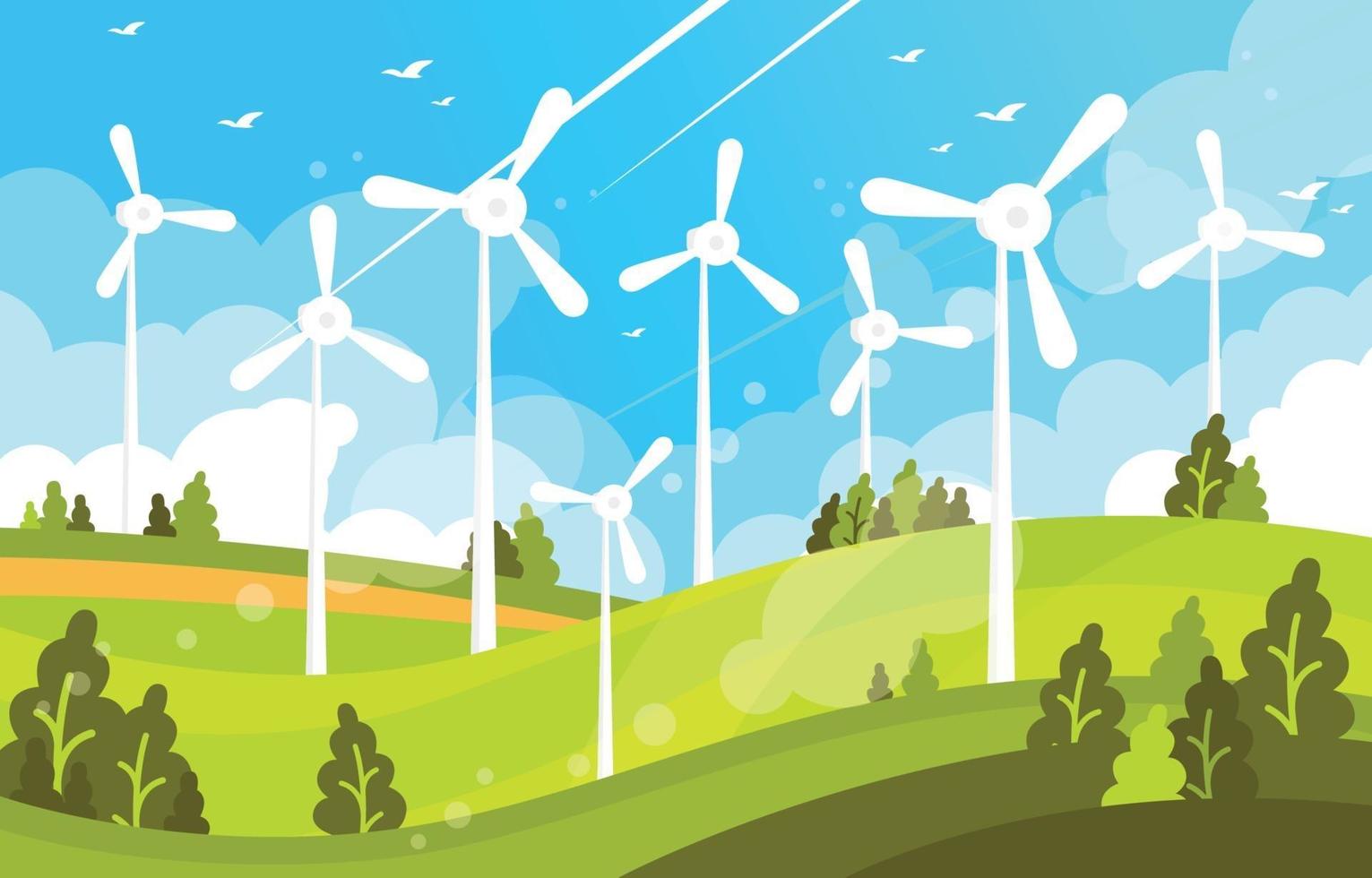 Green Technology Windmill Landscape vector