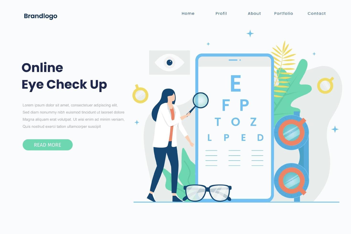 Online Eye check-up landing page template vector