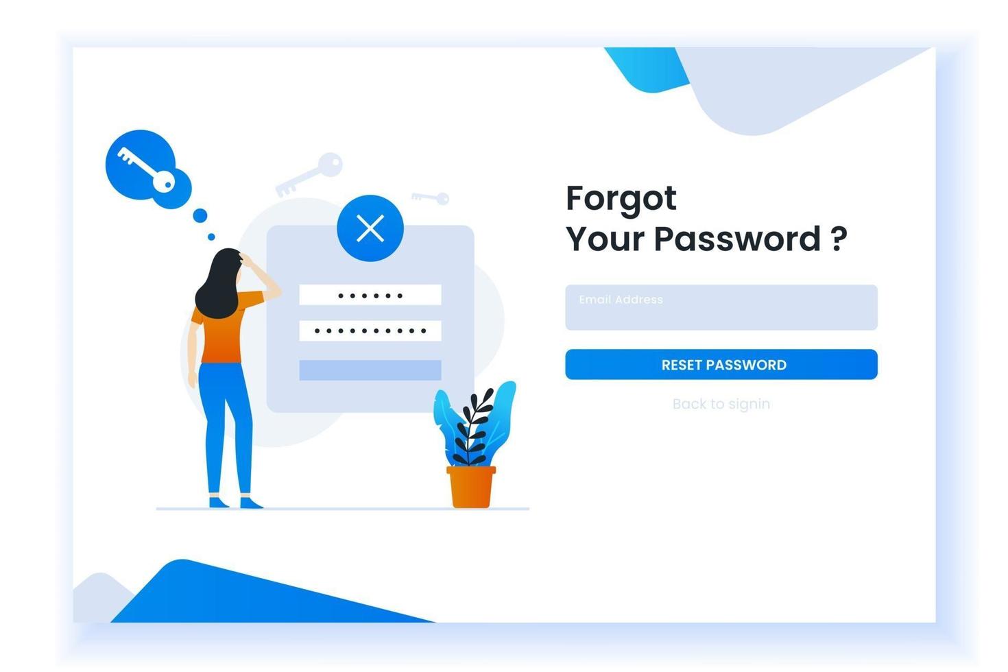 confused woman forgetting her password illustration for web page vector