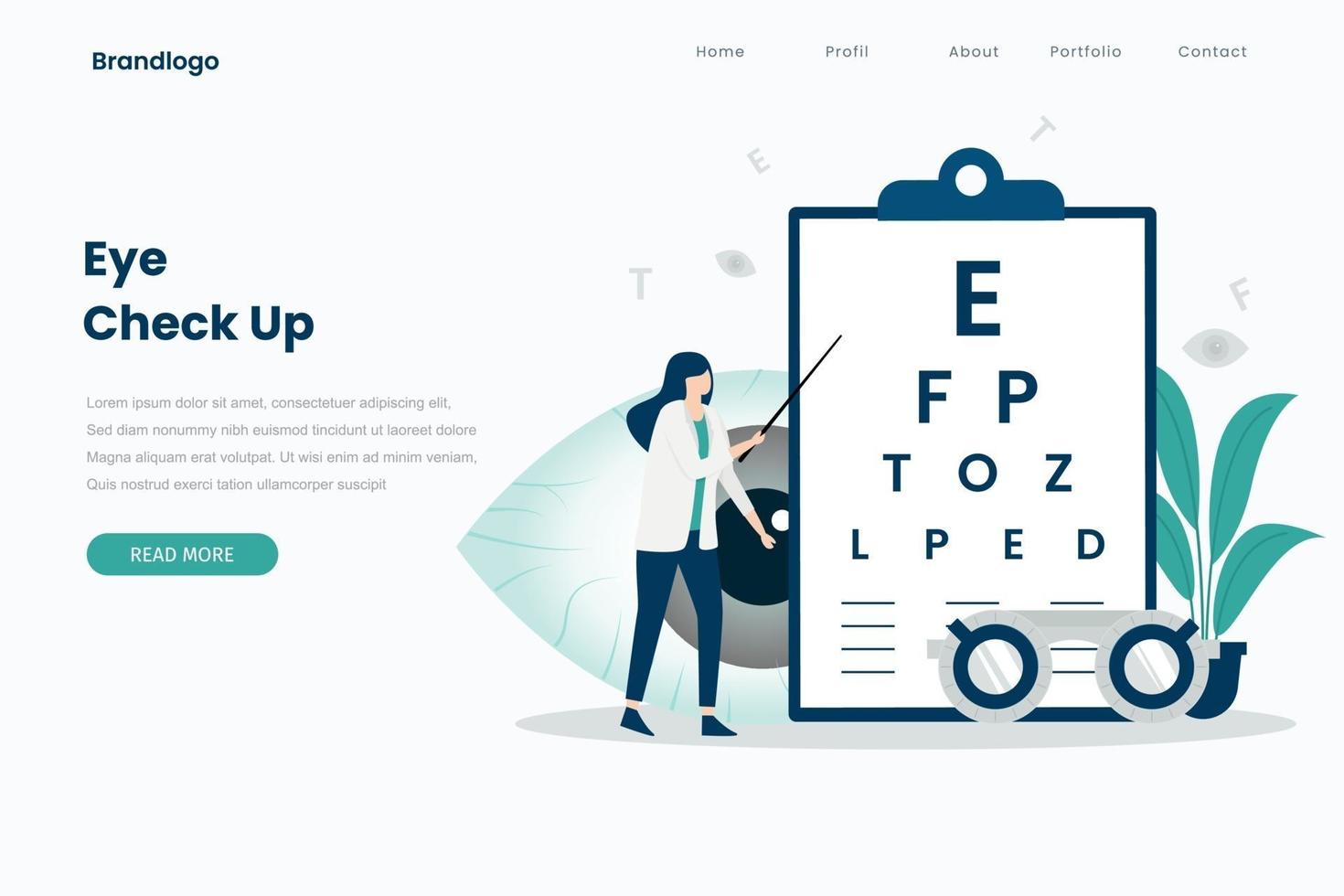 Eye check up landing page template vector