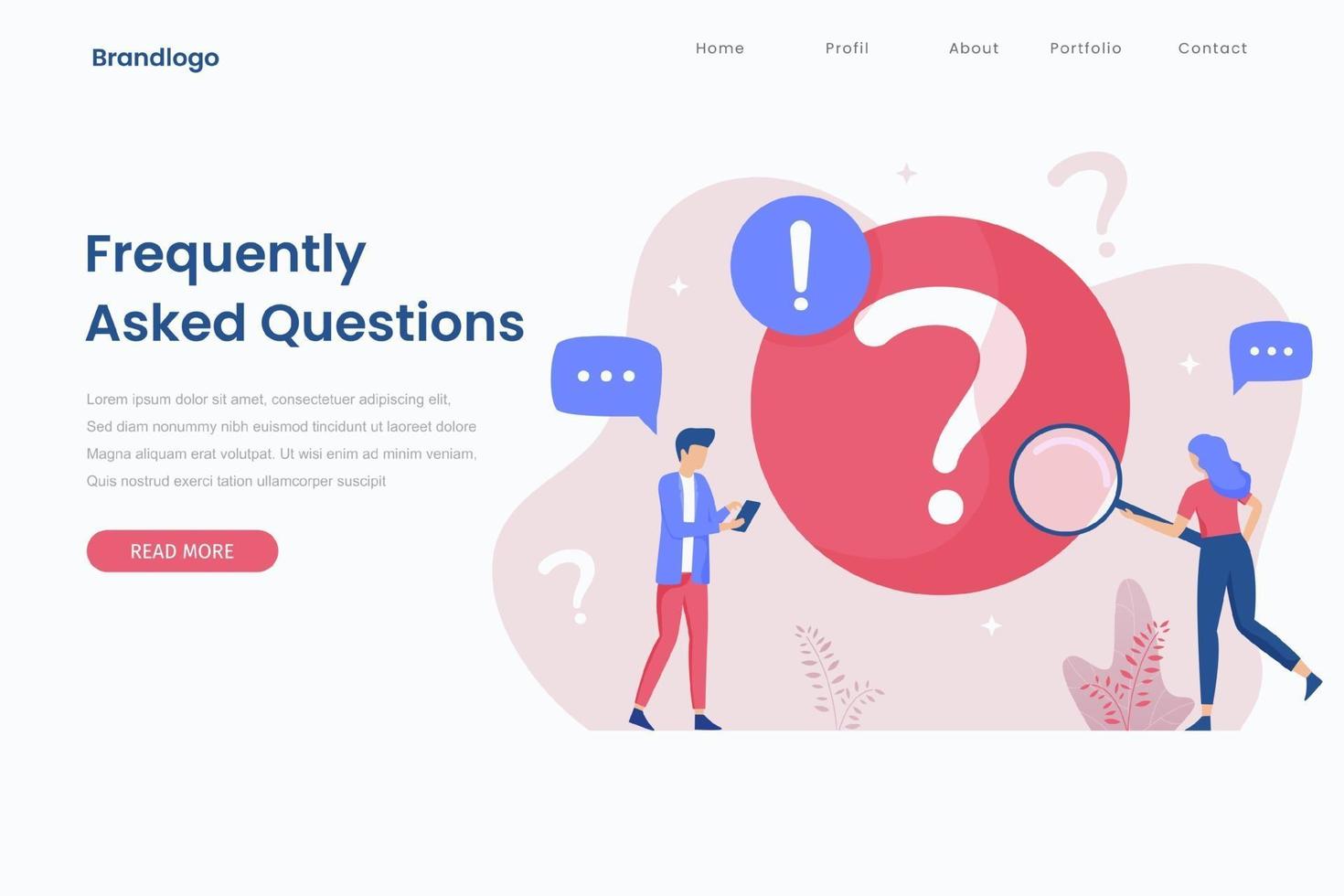 Landing page illustration of frequently asked question concept vector