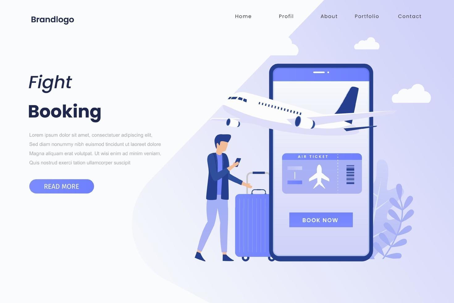 Flight tickets online booking illustration landing page vector