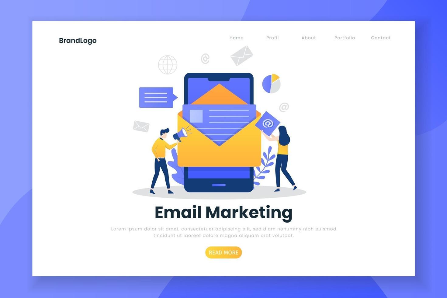 plantilla de página de aterrizaje de email marketing vector