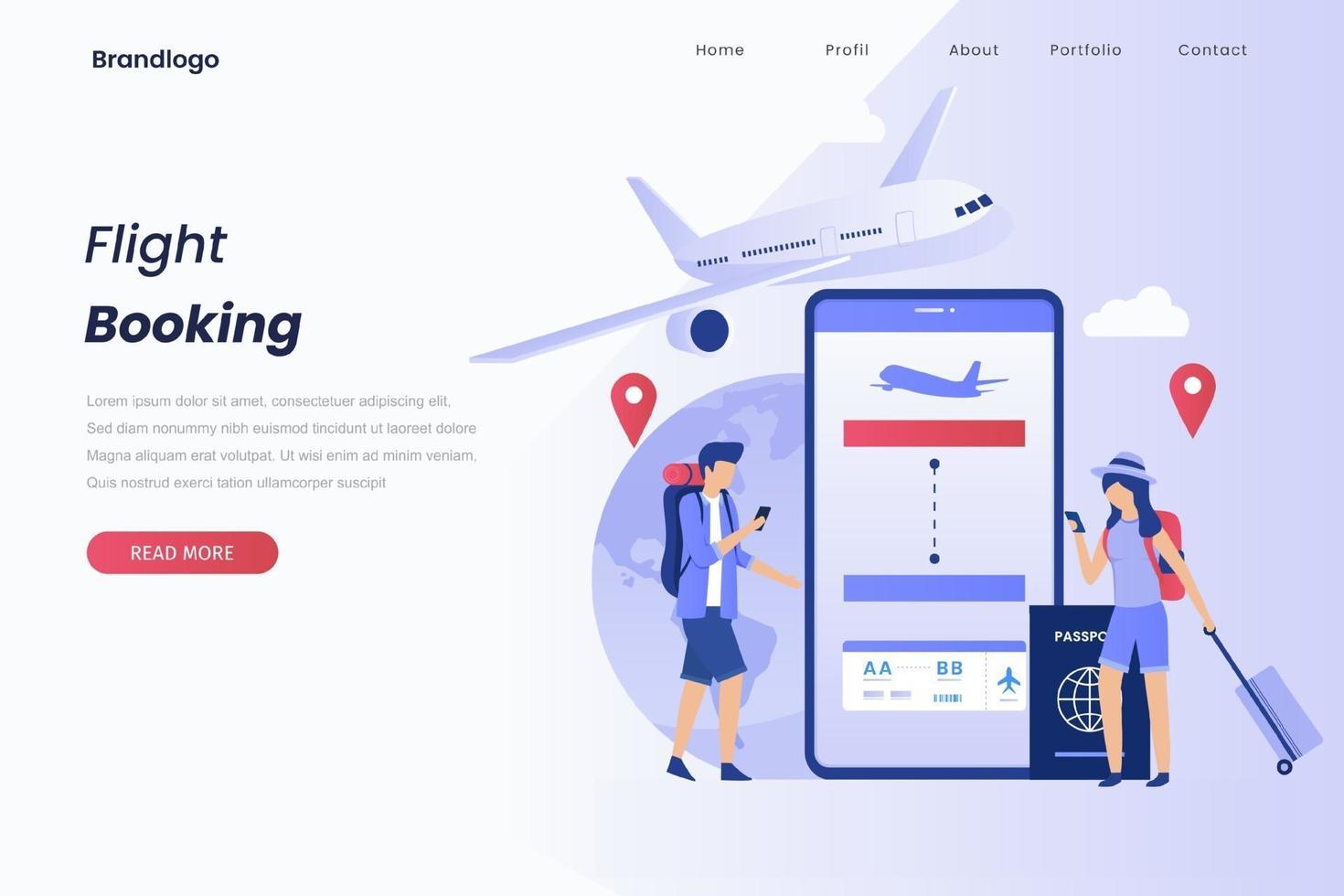 Concept illustration landing page of book your flight vector