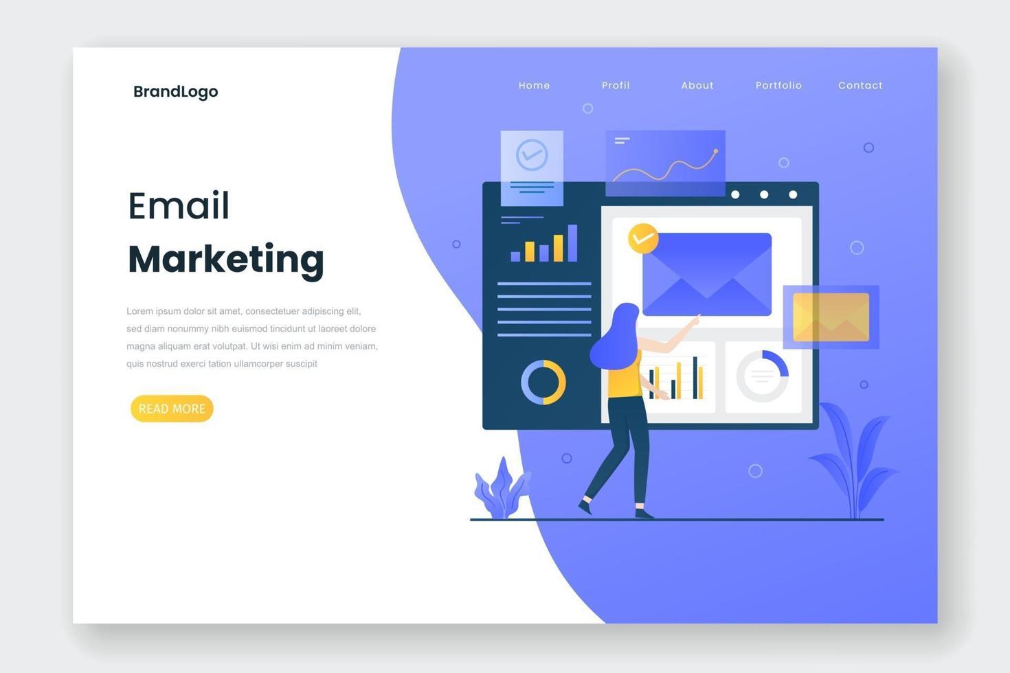Email marketing landing page illustration concept vector