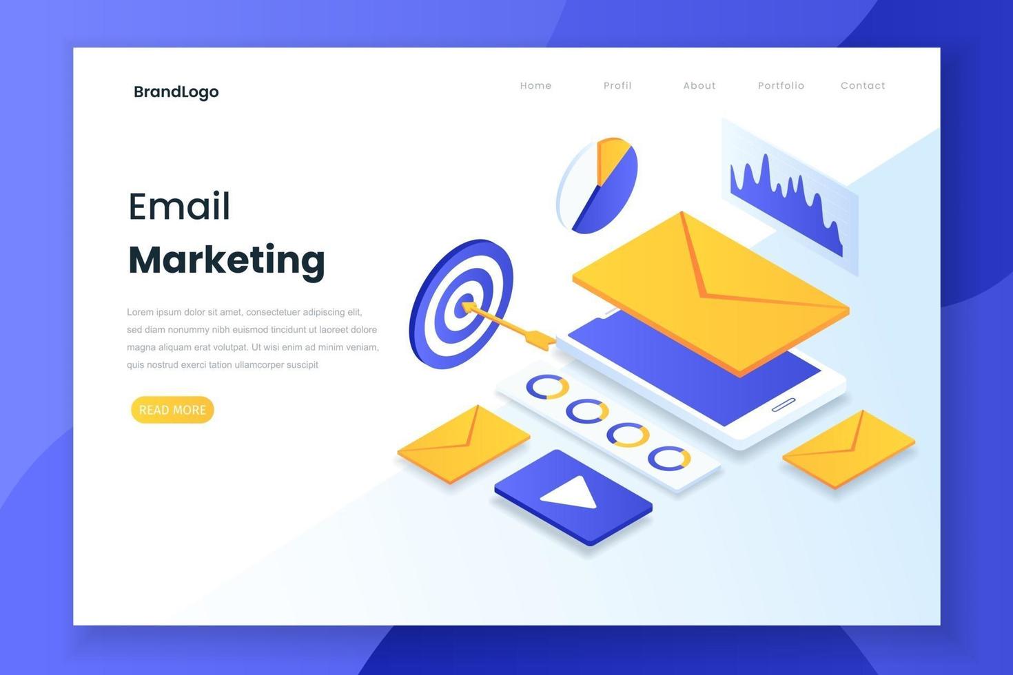 Isometric landing page of email marketing vector