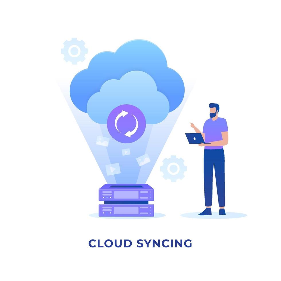 Flat illustration cloud syncing concept vector