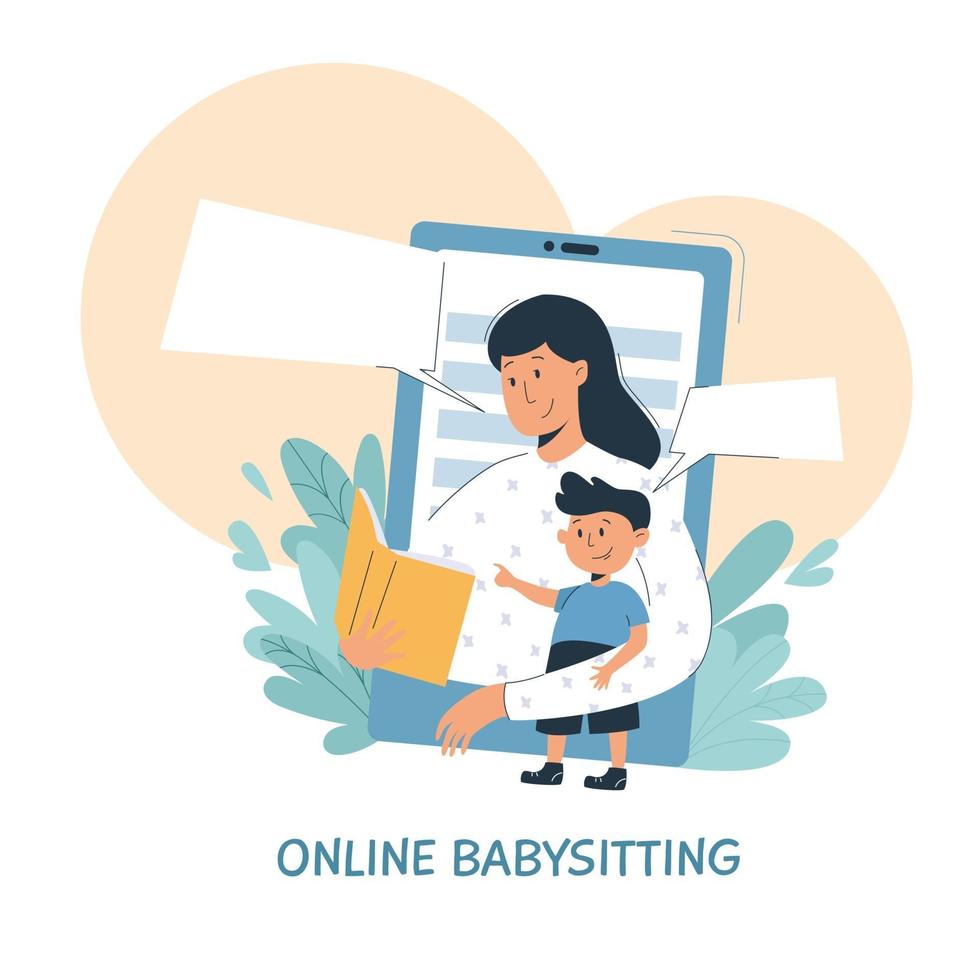 Online babysitting and education concept vector flat