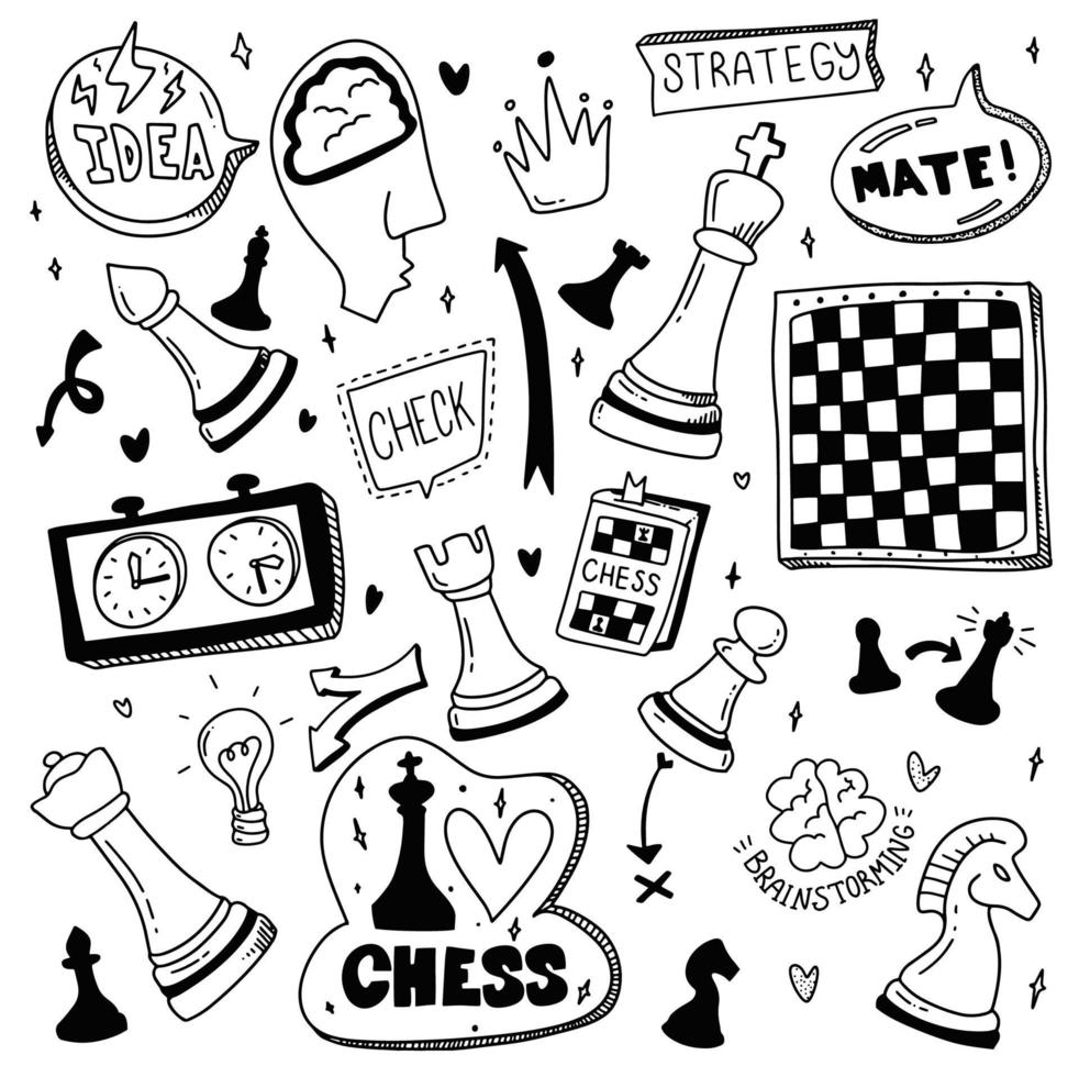 Doodle Set Chess. Cartoon illustration about check and mate. Strategy concept vector