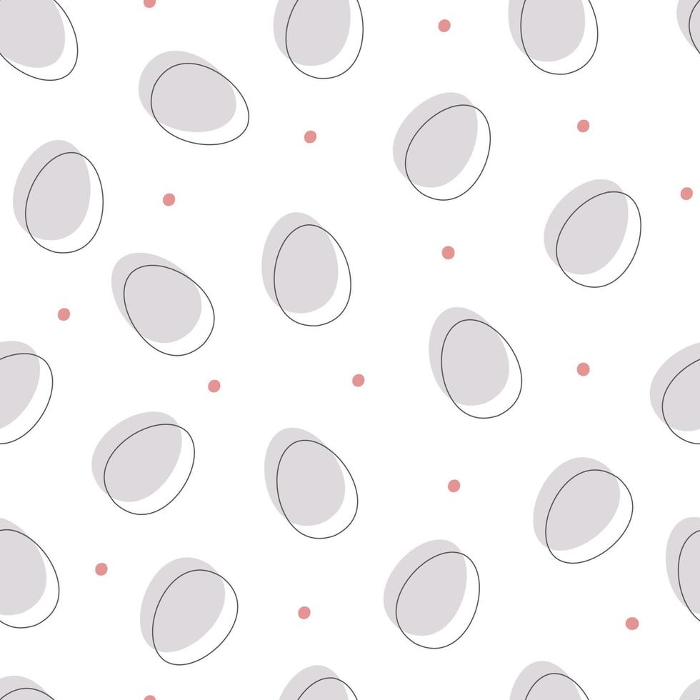 Seamless pattern with Easter egg shapes and polka dots or confetti. Background for spring designs. Monochrome palette. Vector illustration on white background