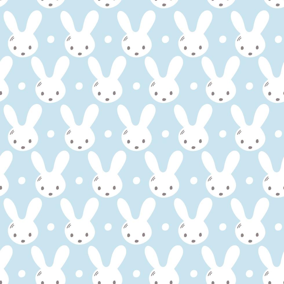 Seamless pattern with cute rabbit muzzles, flat hand drawn style. Geometric ornament with little bunnies. Kittens pretty heads with little ears. Rhombus greed style pattern vector illustration