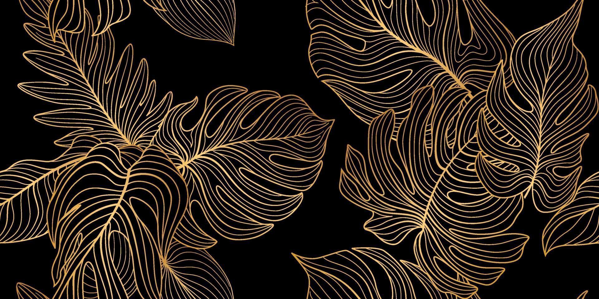 Floral Seamless Pattern With Tropical Leaves Nature Lush Background Flourish Garden Texture With Line Art Leaves 2175093 Vector Art At Vecteezy