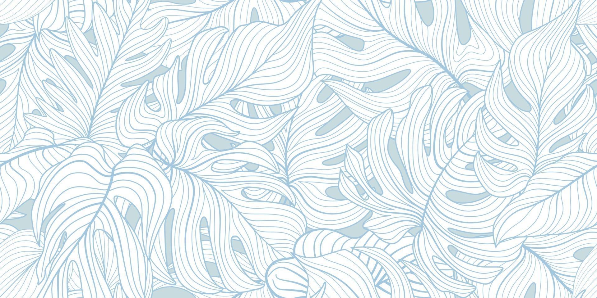 Floral seamless pattern with tropical leaves. Nature lush background. Flourish garden texture with line art leaves vector