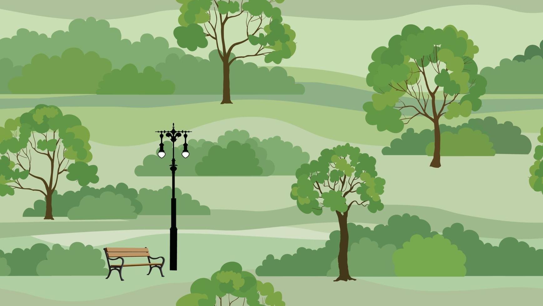 Rural landscape background. Seamless summer nature park skyline view. Garden trees tile pattern vector