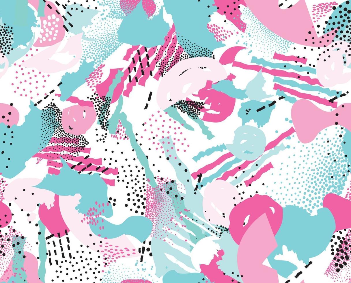 Abstract seamless pattern with chaotic lines and dots. Ornamental stylish geometric background in 1990s style. vector