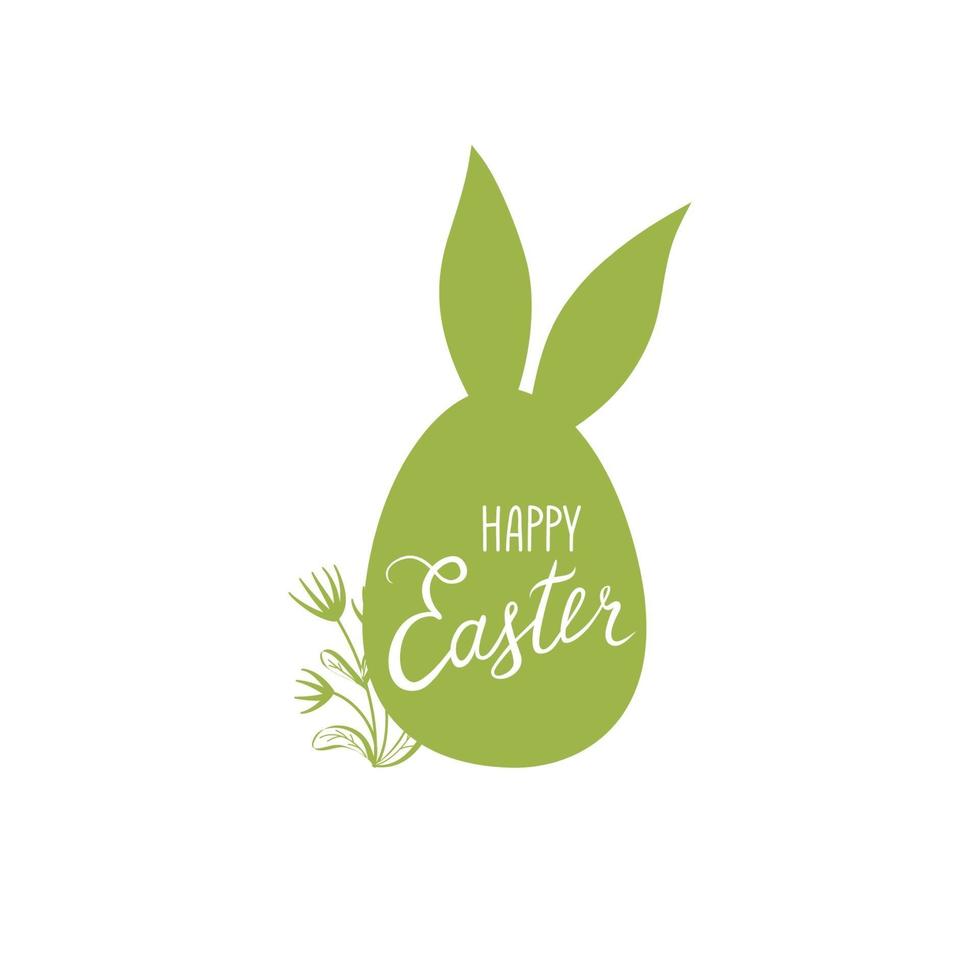 Tarjeta de felicitación de Pascua feliz con huevo y graciosas orejas de conejo. postal floral de vacaciones de primavera vector