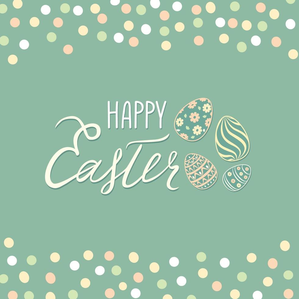 Happy Easter greeting card. Spring holiday background with eggs and handwritten lettering HAPPY EASTER over retro background. vector